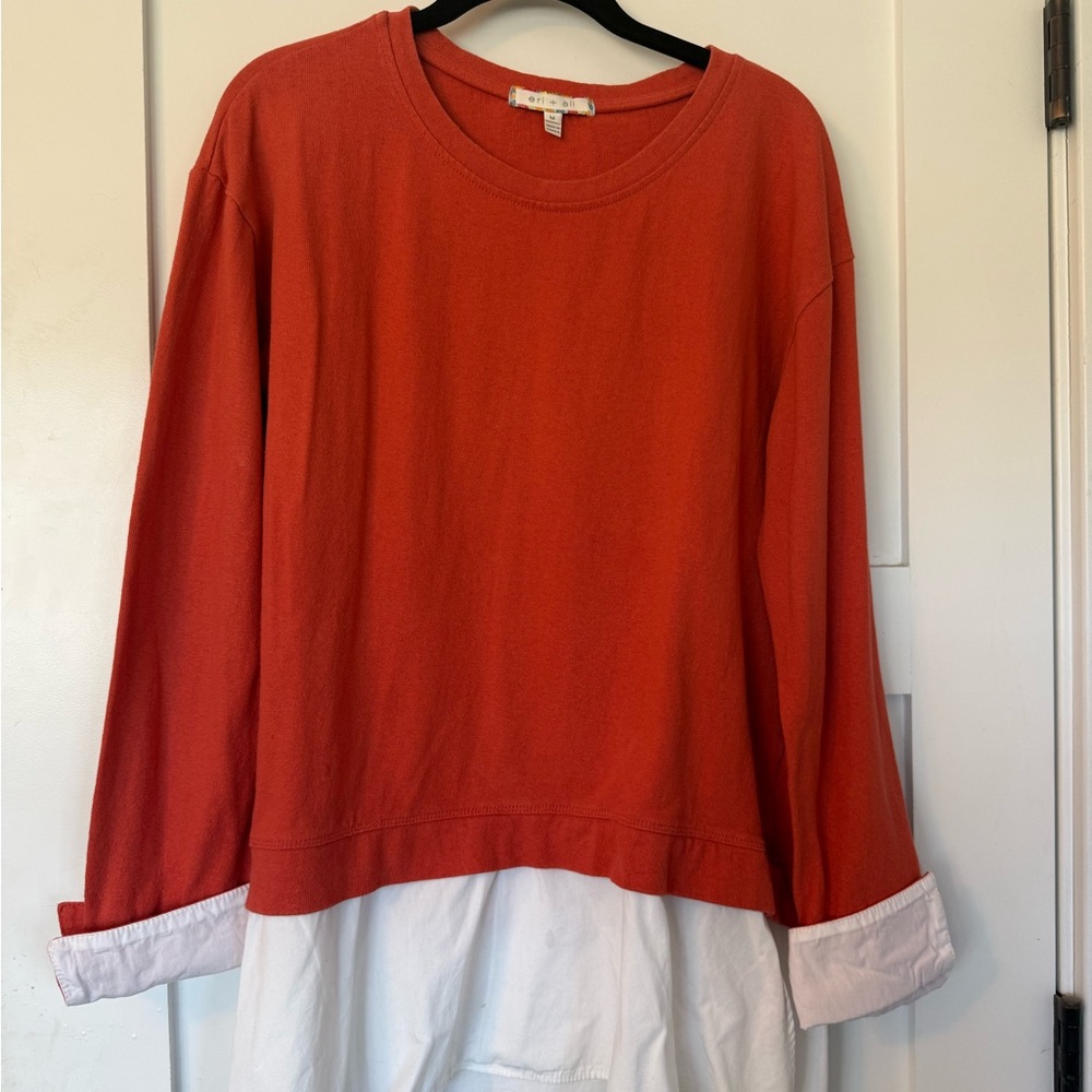 Eri + Ali Anthropologie Women's Layered Hem Crewneck Sweatshirt - Coral Red